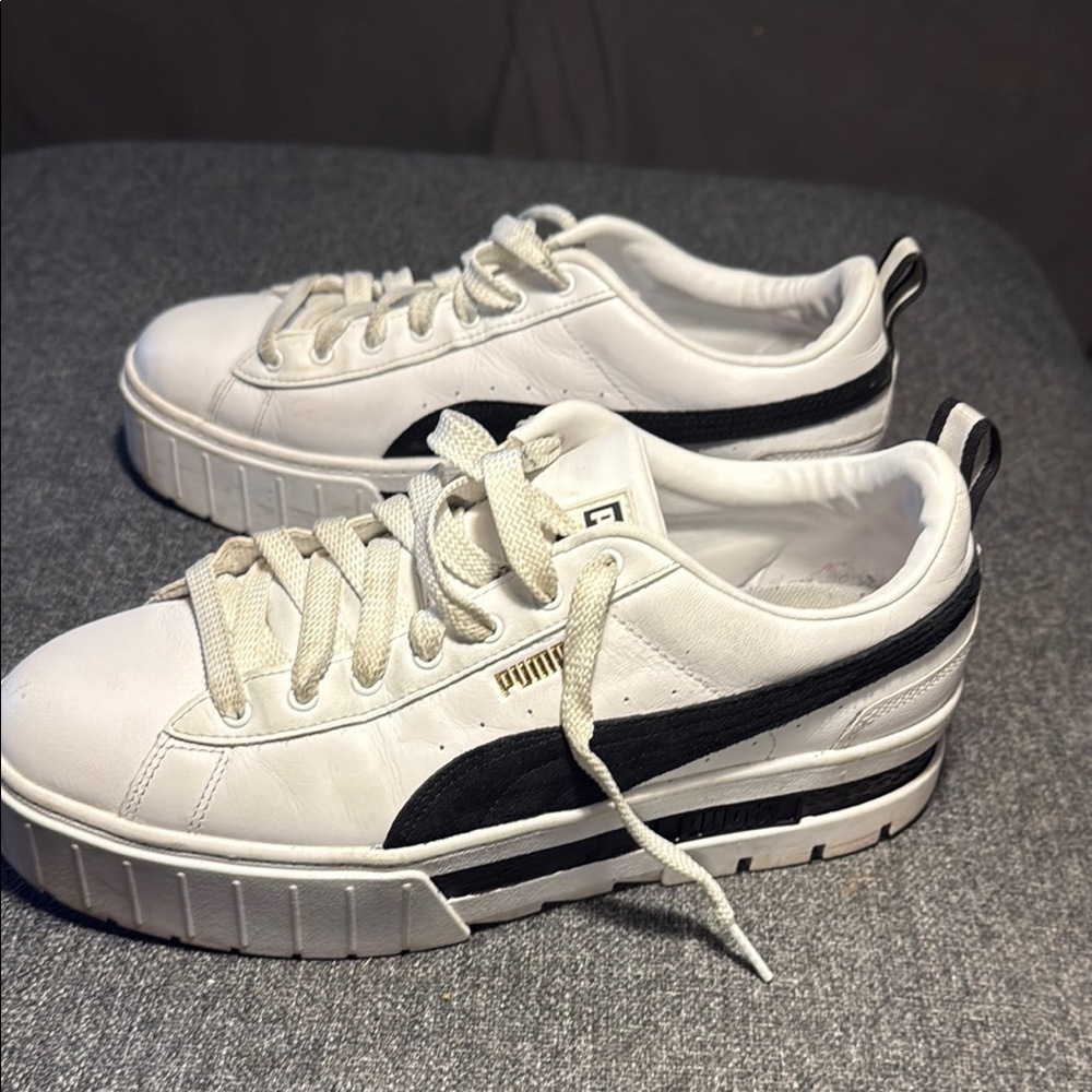 Puma Classic White Sneakers with Black Stripes
